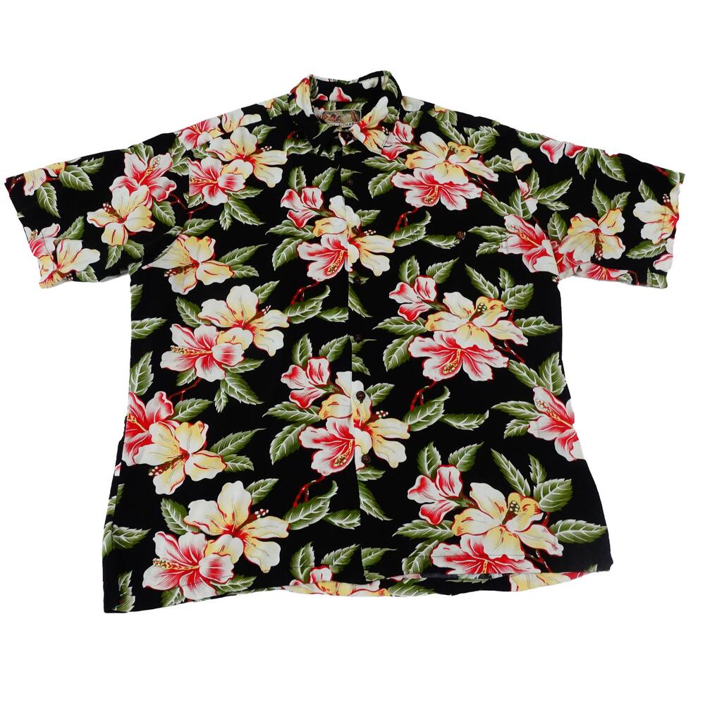 Tori Richard Vintage Floral Leaf Hawaiian Button Up Made in USA Camp Shirt XL